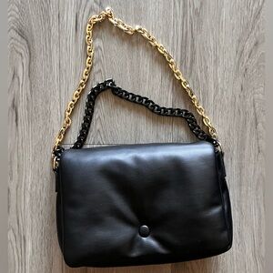 puffy double strap black shoulder bag
